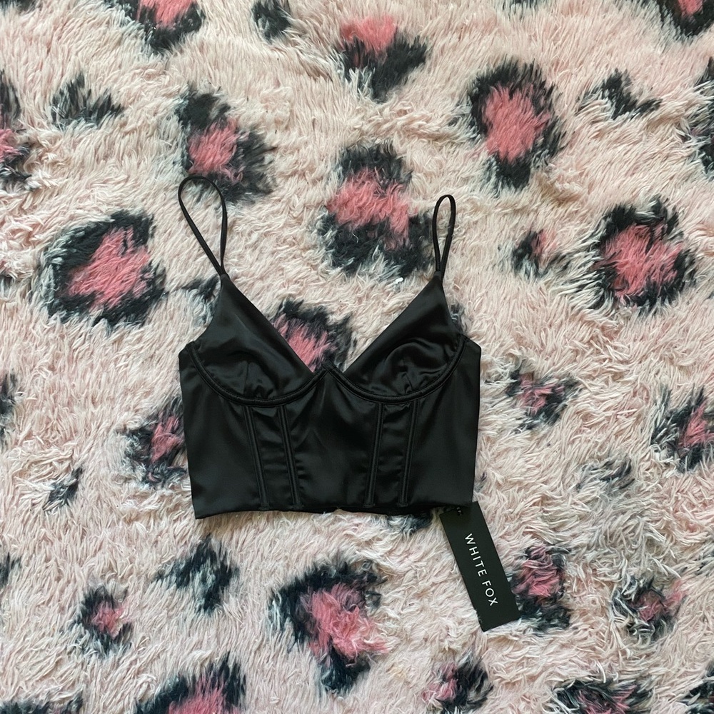 White Fox black corset crop top